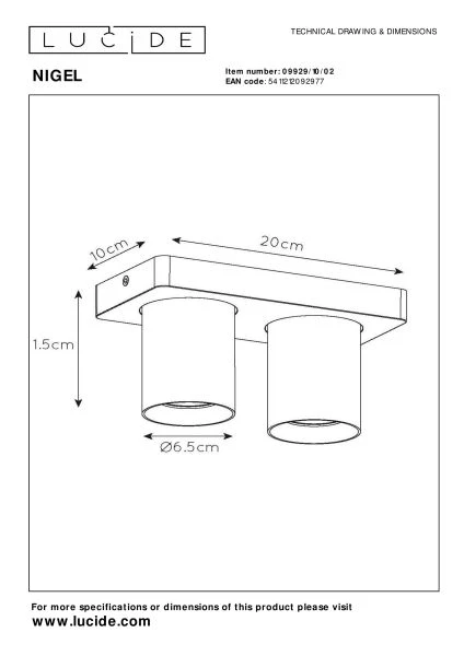 Lucide NIGEL - Spot plafond - LED Dim to warm - GU10 - 2x5W 2200K/3000K - Or Mat / Laiton - TECHNISCH